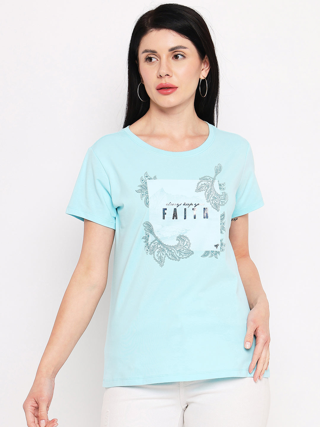 Neva Women T-shirt Half sleeves Round Neck Typography pattern