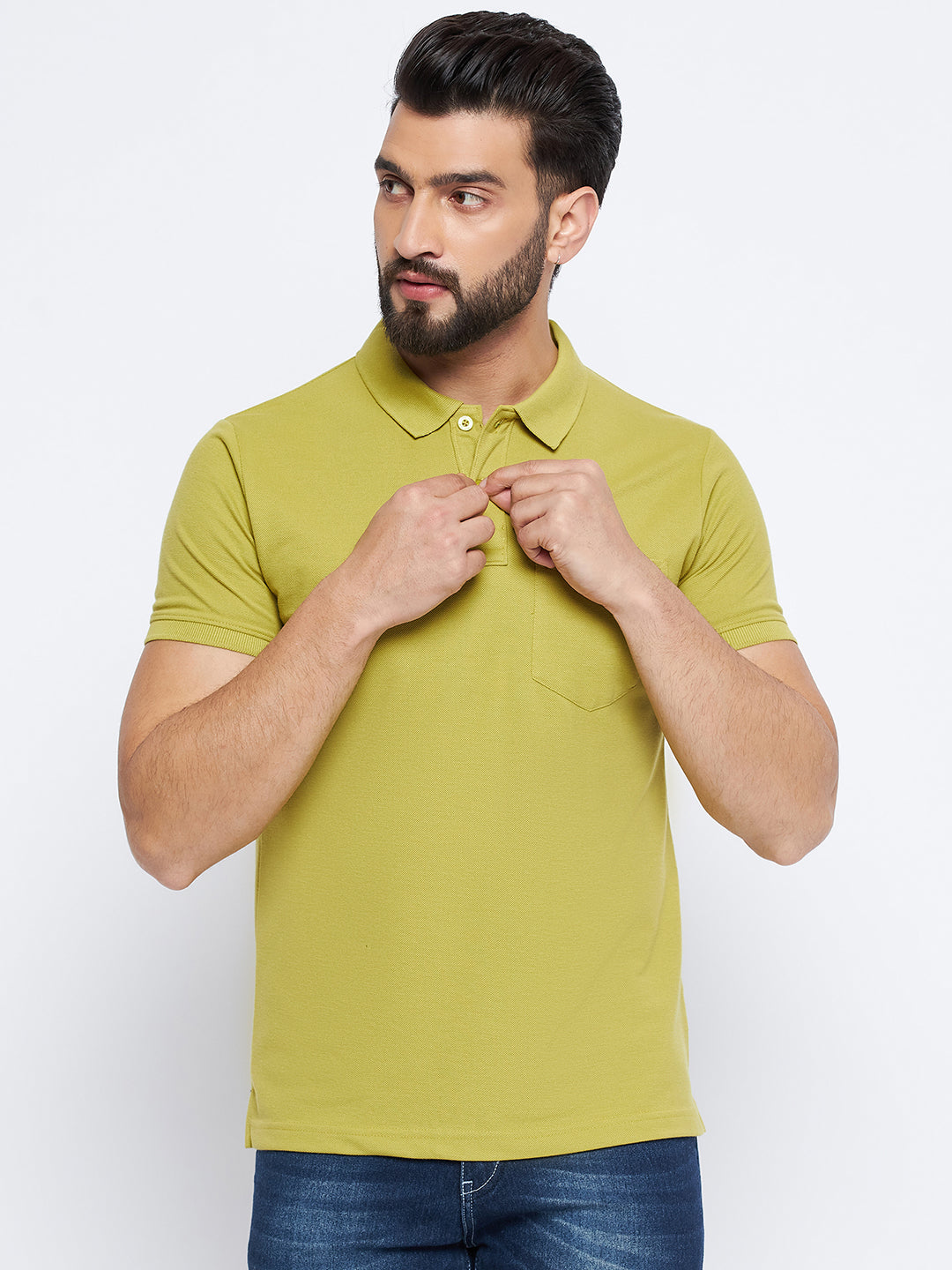 Neva Men Polo Neck Half Sleeves T-shirt Solid Pattern Chest Pocket