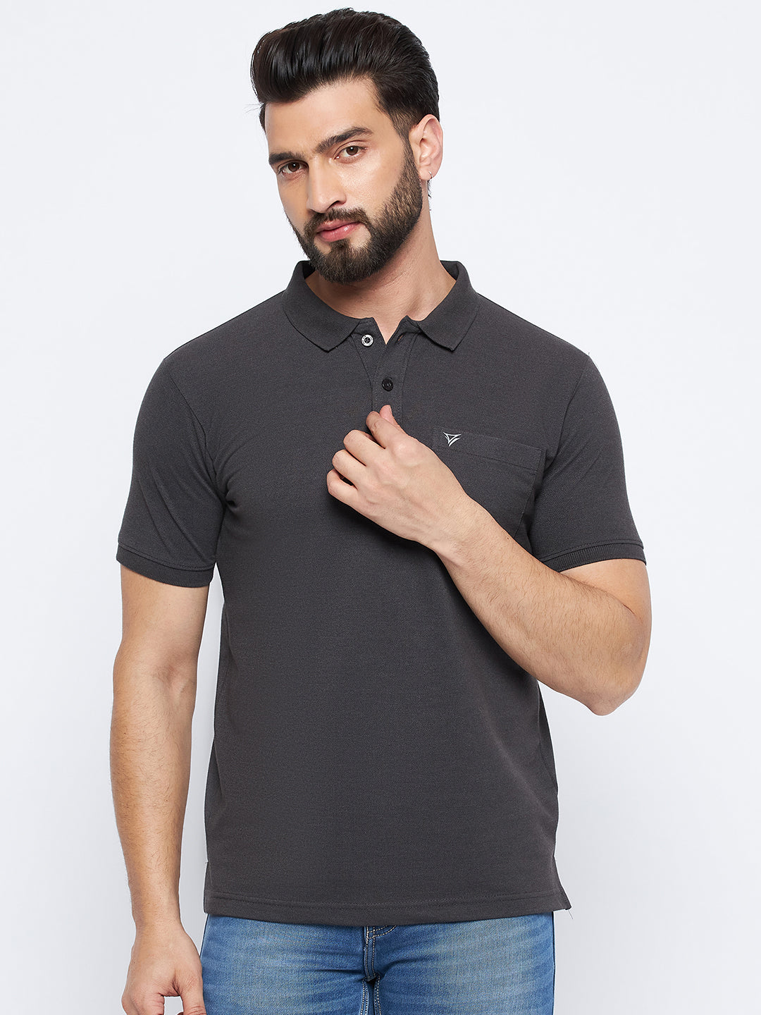 Neva Men Polo Neck Half Sleeves T-shirt Solid Pattern Chest Pocket