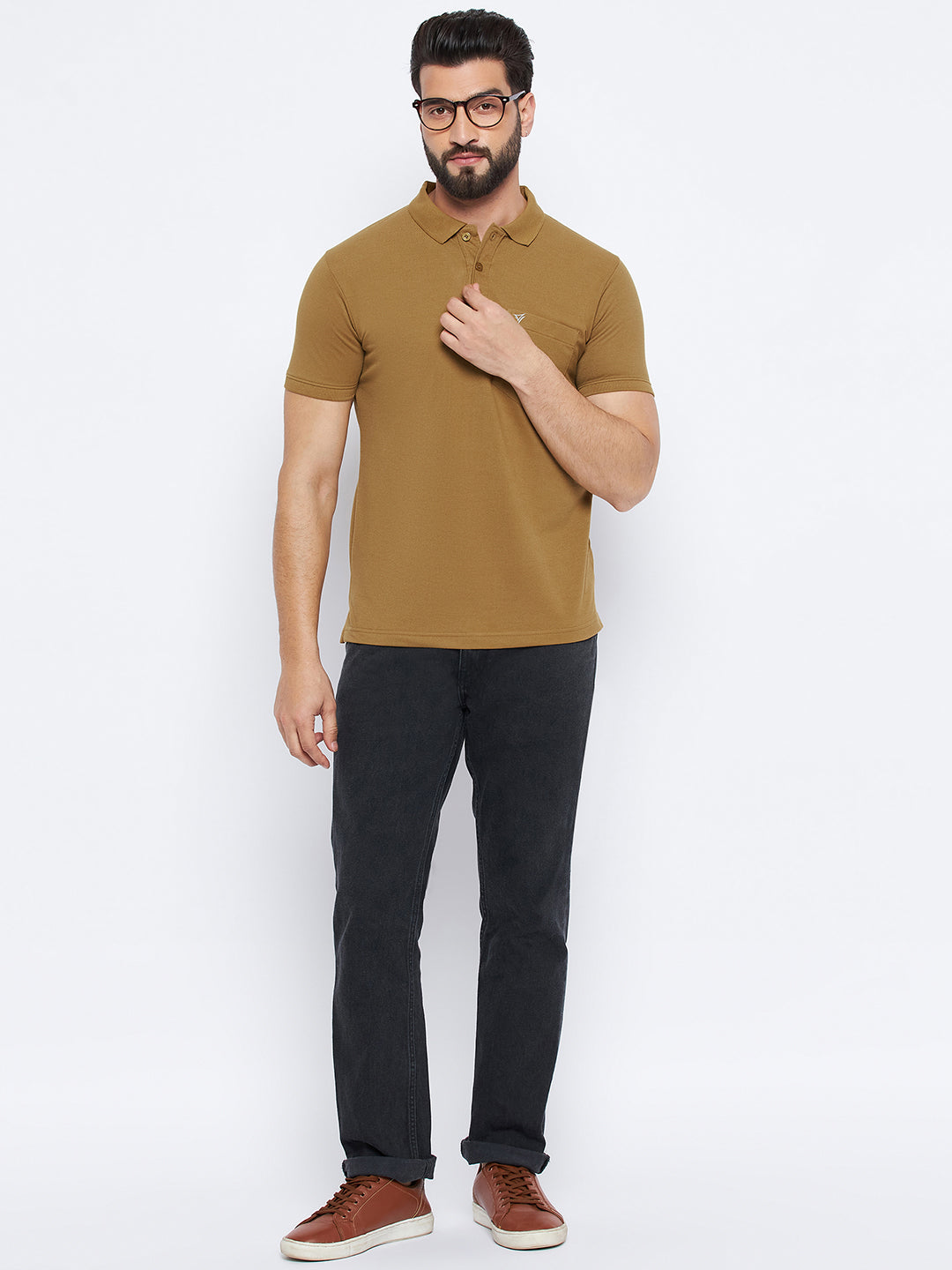 Neva Men Polo Neck Half Sleeves T-shirt Solid Pattern Chest Pocket