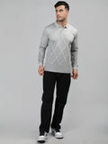 Neva Men Polo Neck Full Sleeves T-shirt Diamond pattern -15%Milange Grey