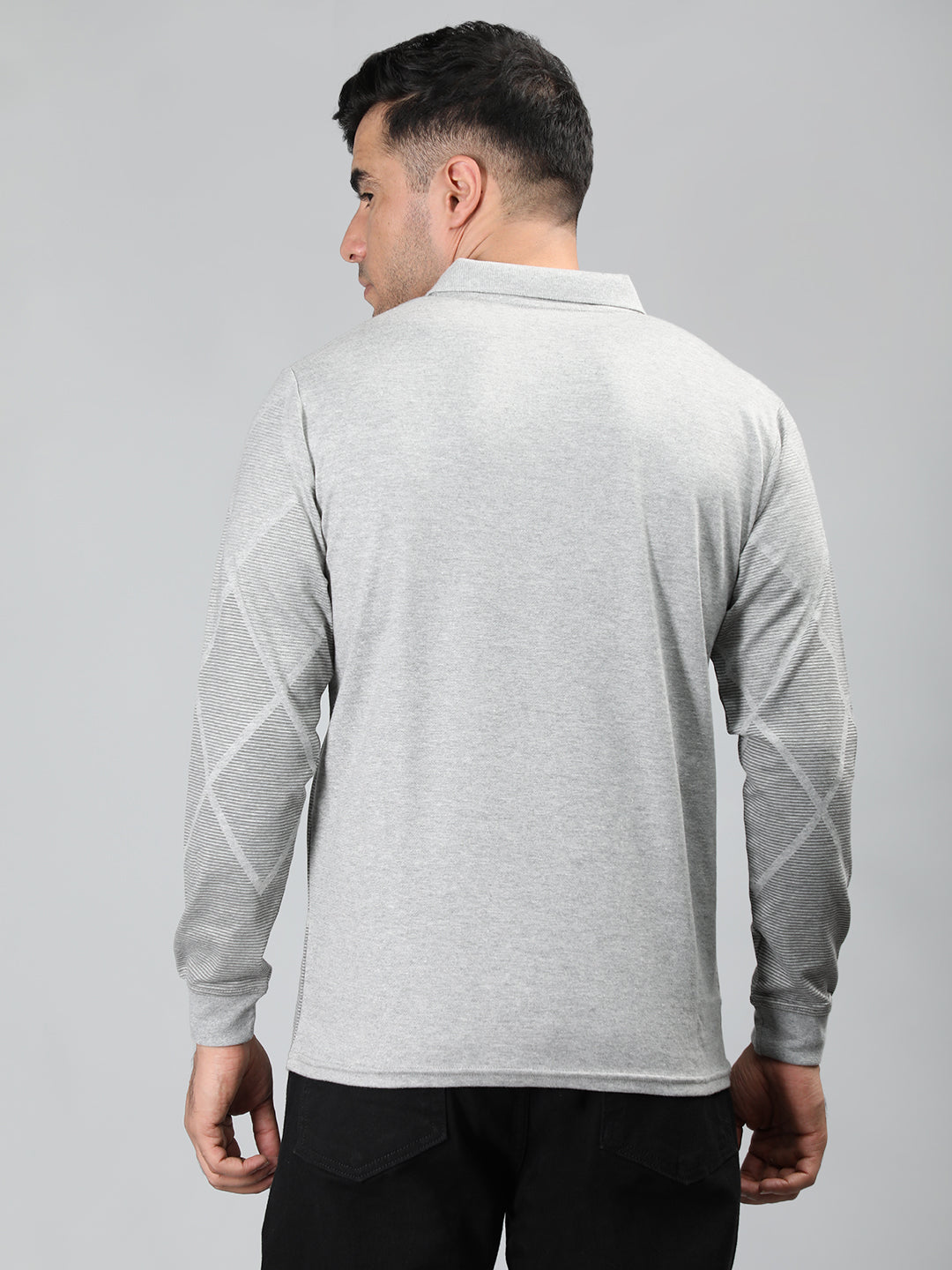 Neva Men Polo Neck Full Sleeves T-shirt Diamond pattern -15%Milange Grey
