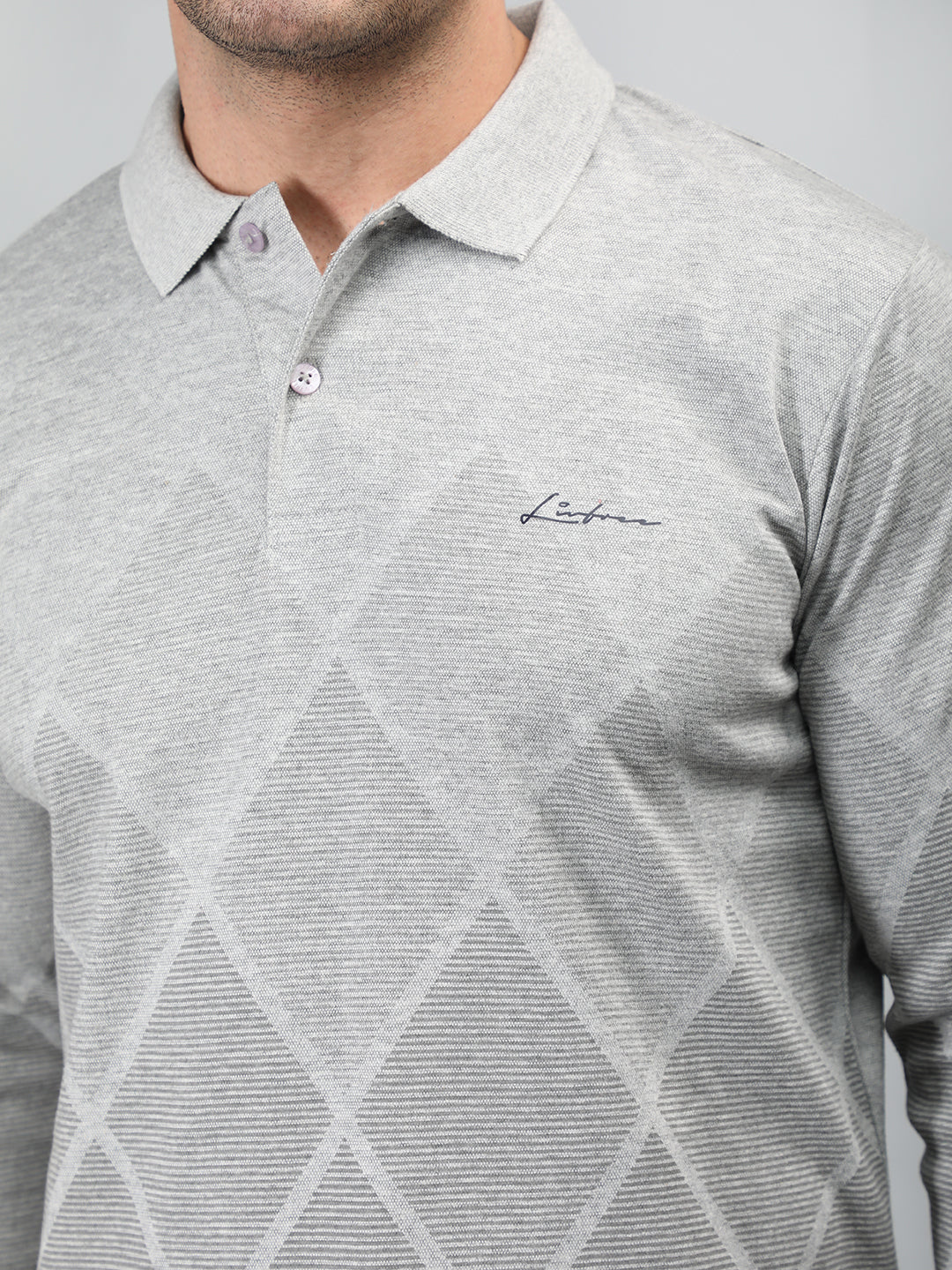 Neva Men Polo Neck Full Sleeves T-shirt Diamond pattern -15%Milange Grey