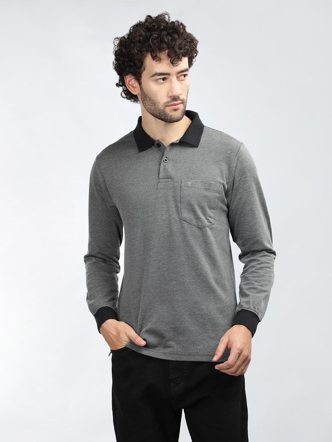 Neva Men Polo Neck Full Sleeves T-shirt Striped pattern