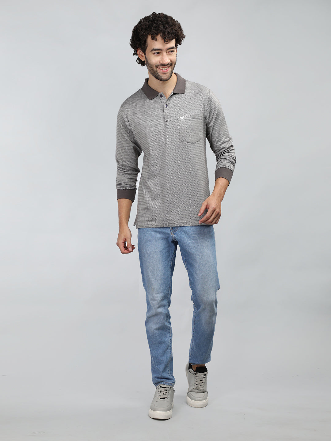 Neva Men Polo Neck Full Sleeves T-shirt Wave pattern