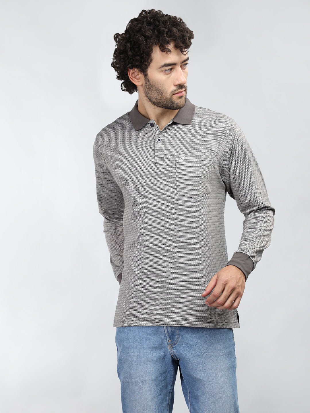Neva Men Polo Neck Full Sleeves T-shirt Wave pattern