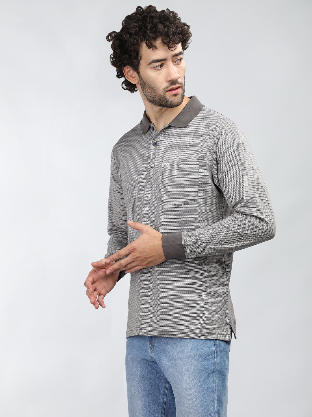 Neva Men Polo Neck Full Sleeves T-shirt Wave pattern