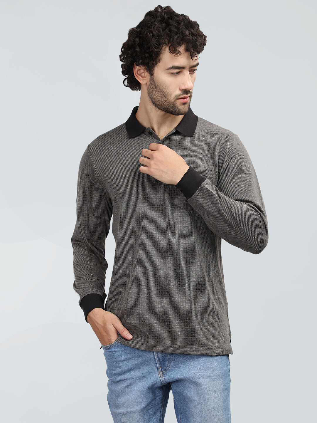 Neva Men Polo Neck Full Sleeves T-shirt Striped pattern