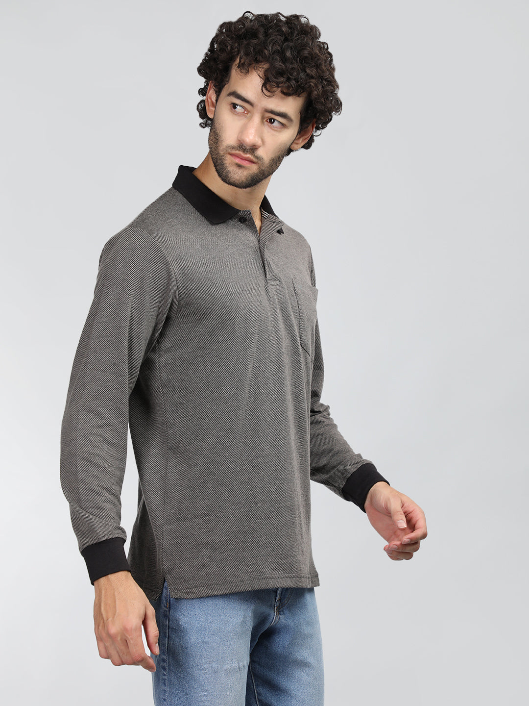Neva Men Polo Neck Full Sleeves T-shirt Striped pattern