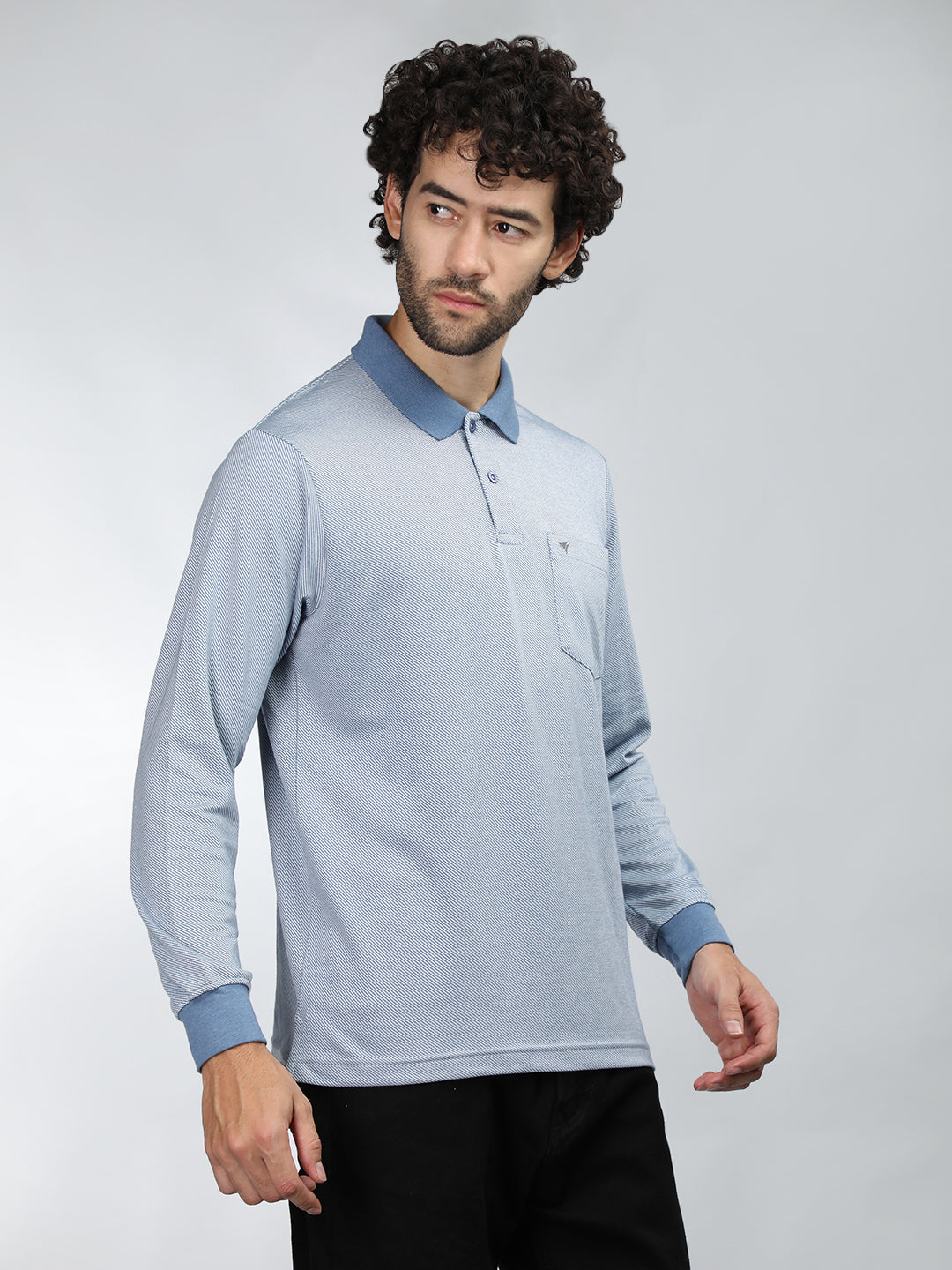 Neva Men Polo Neck Full Sleeves T-shirt Striped pattern