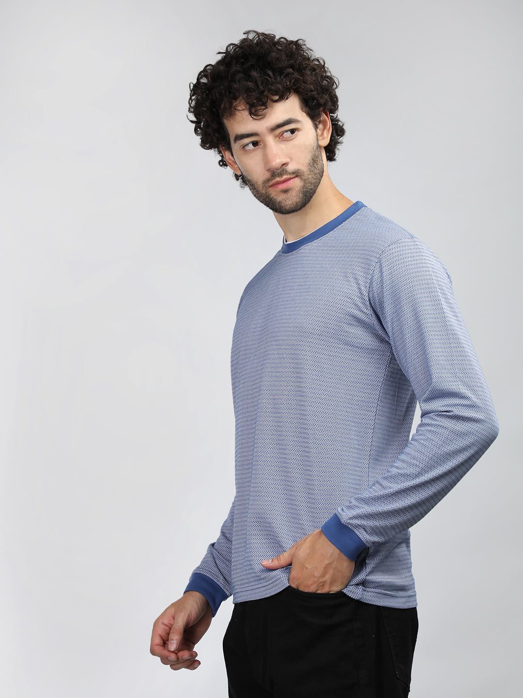 Neva Men Crew Neck Full Sleeves T-shirt Wave pattern