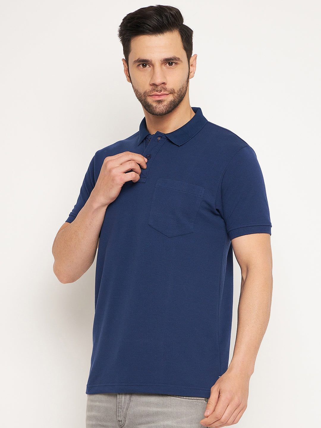 Neva Men Polo Neck Half Sleeves T-shirt Solid Pattern Chest Pocket