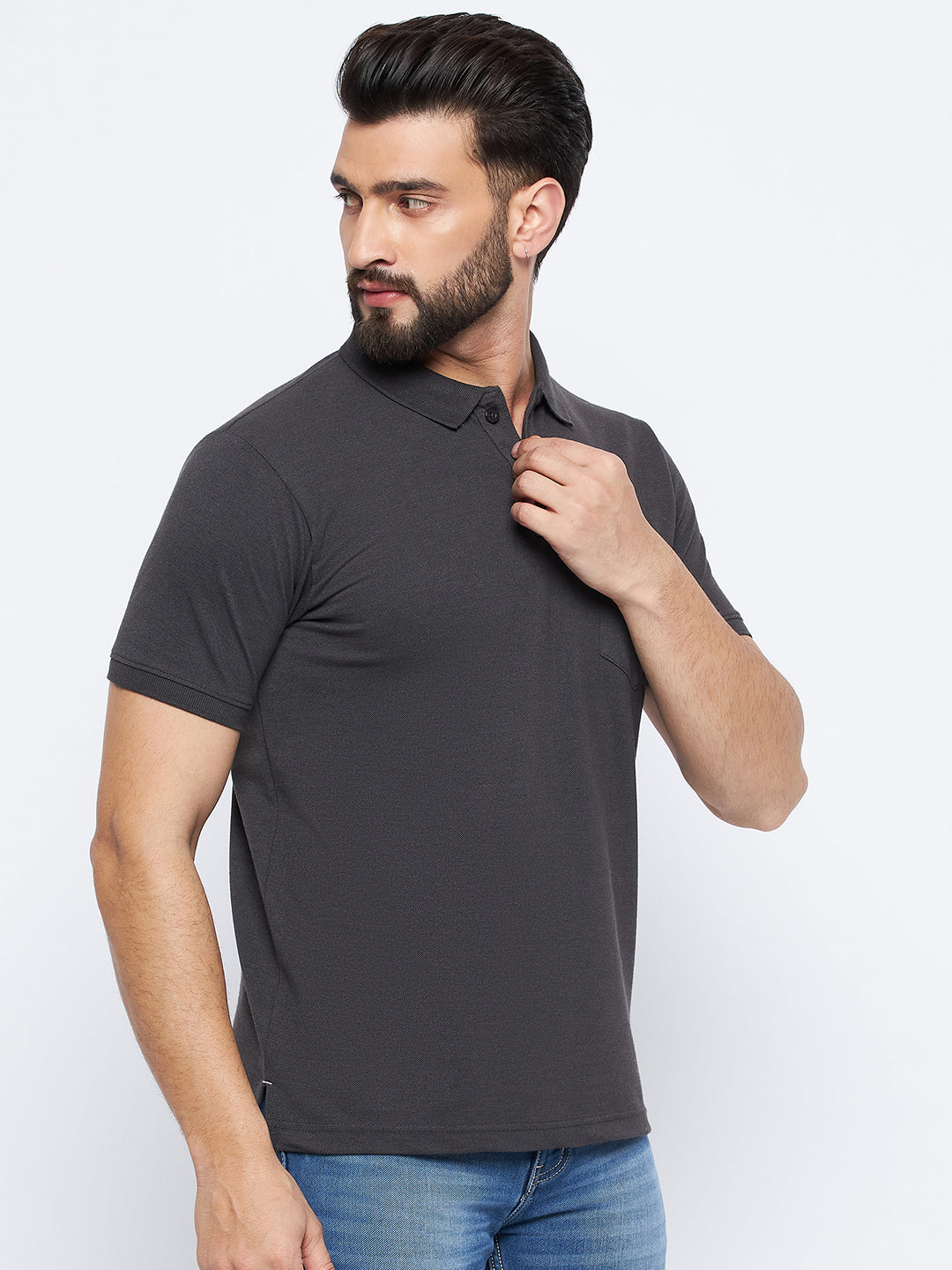 Neva Men Polo Neck Half Sleeves T-shirt Solid Pattern Chest Pocket