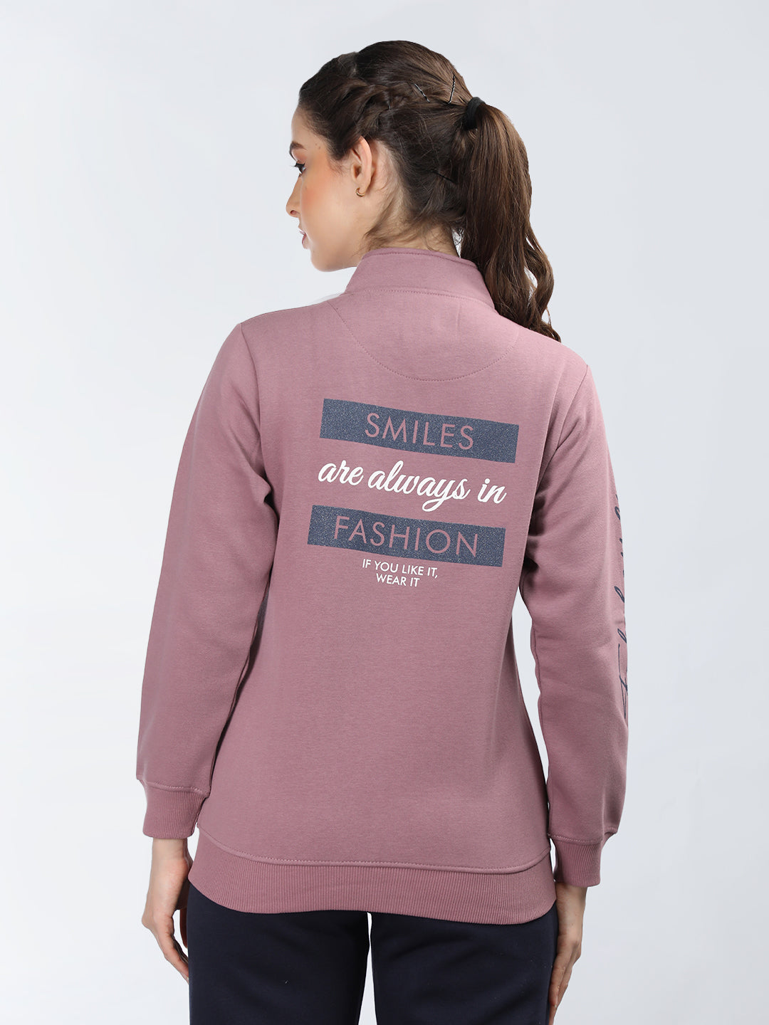 Neva Women T-Neck Full Sleeves Sweatshirt Typography on Front and Back pattern