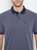 LivFree Polo Neck Men's T-Shirt in Dots Pattern Half Sleeve- Denim Mix