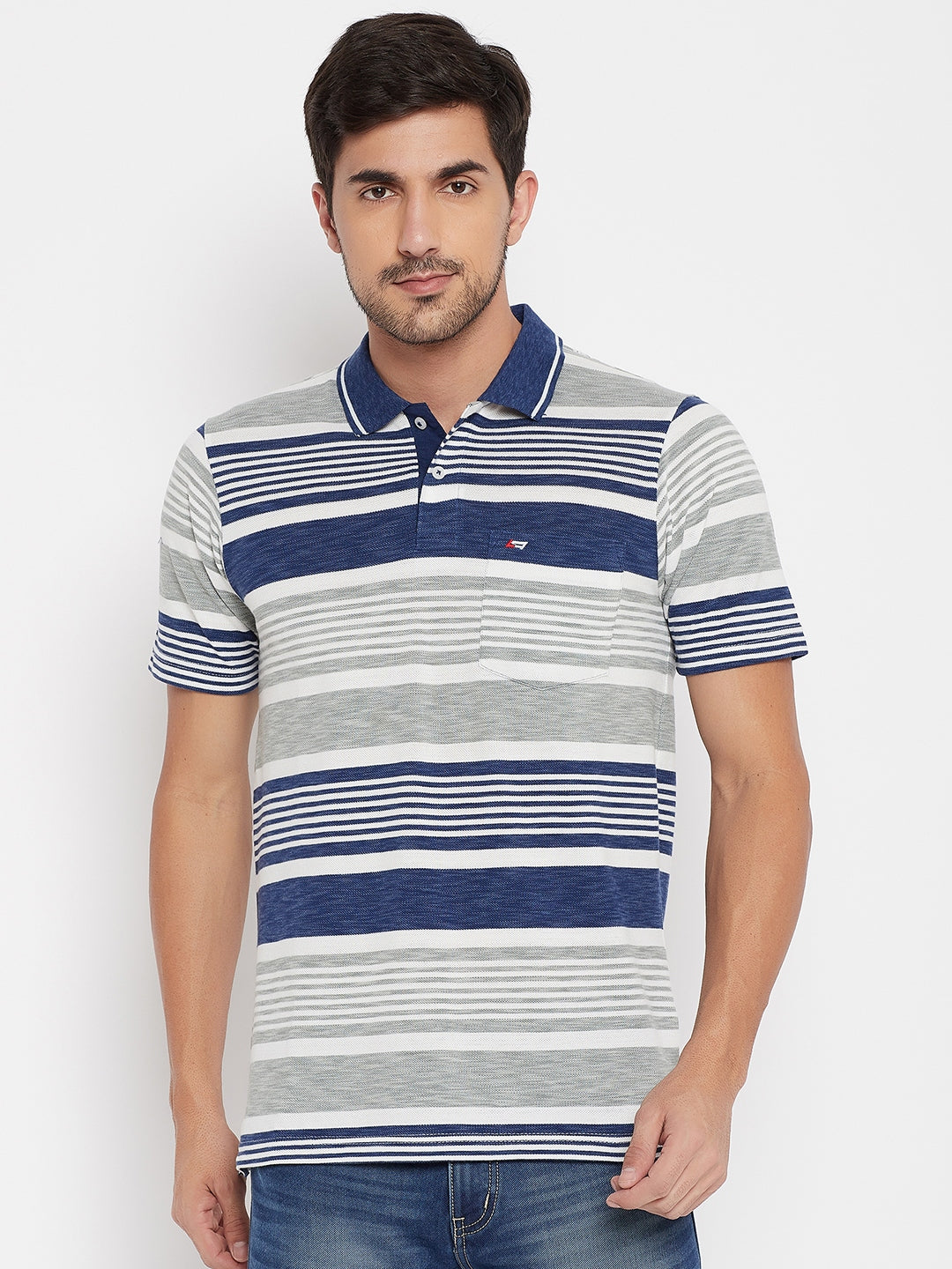 LIVFREE Men's Regular Fit Multicolored Stripes T-Shirt -Denim
