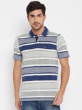 LIVFREE Men's Regular Fit Multicolored Stripes T-Shirt -Denim