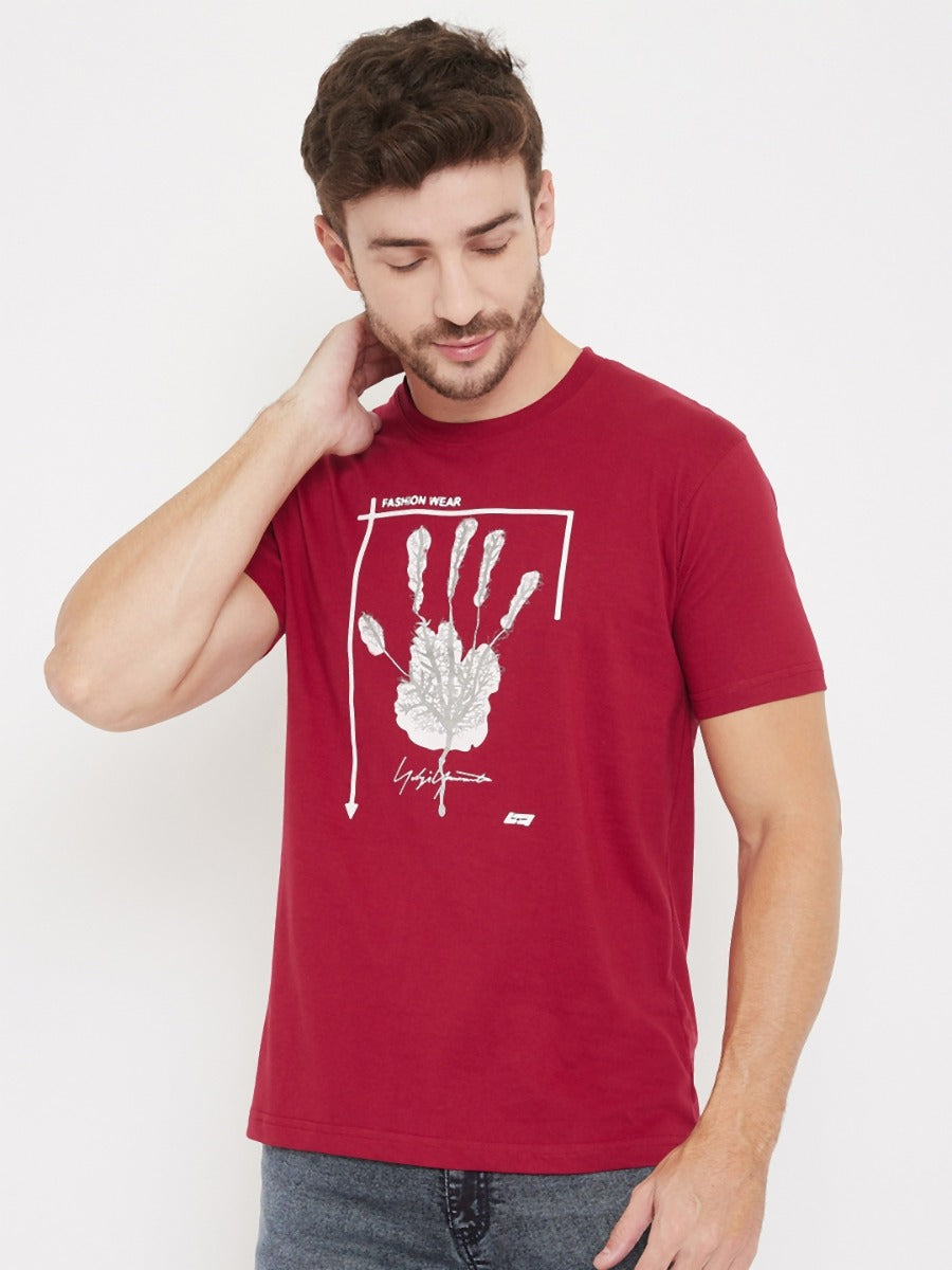 LiveFree Round Neck Half Sleeves Printed T-Shirt For Men- Maroon