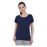 NEVA Round Neck Half Sleeve Front Printed T-shirt For Women-DENIM
