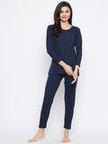 Neva Women Round Neck 3/4 Sleeve Thermal Upper & Bottom Set- Denim Milange (Glaccia)