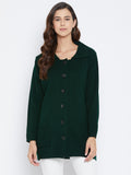 Livfree Women's Collar Neck Full-Sleeves Solid Cardigan - Dark Green