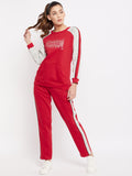 Livfree Round Neck Full Sleeve Typographic printed Women winter tracksuit- Red