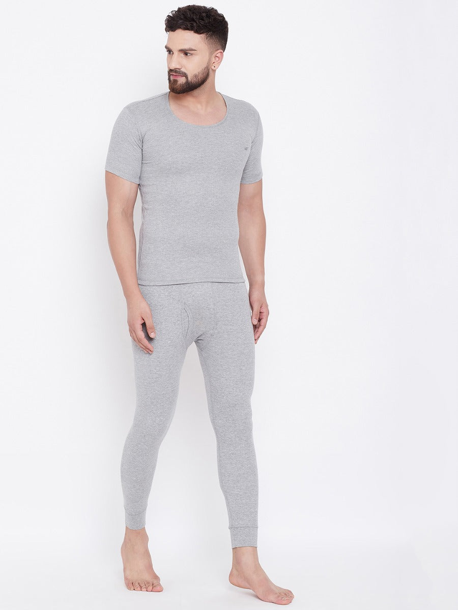 Men's Thermal Round Neck Half Sleeve -Milange Grey (Velveti)