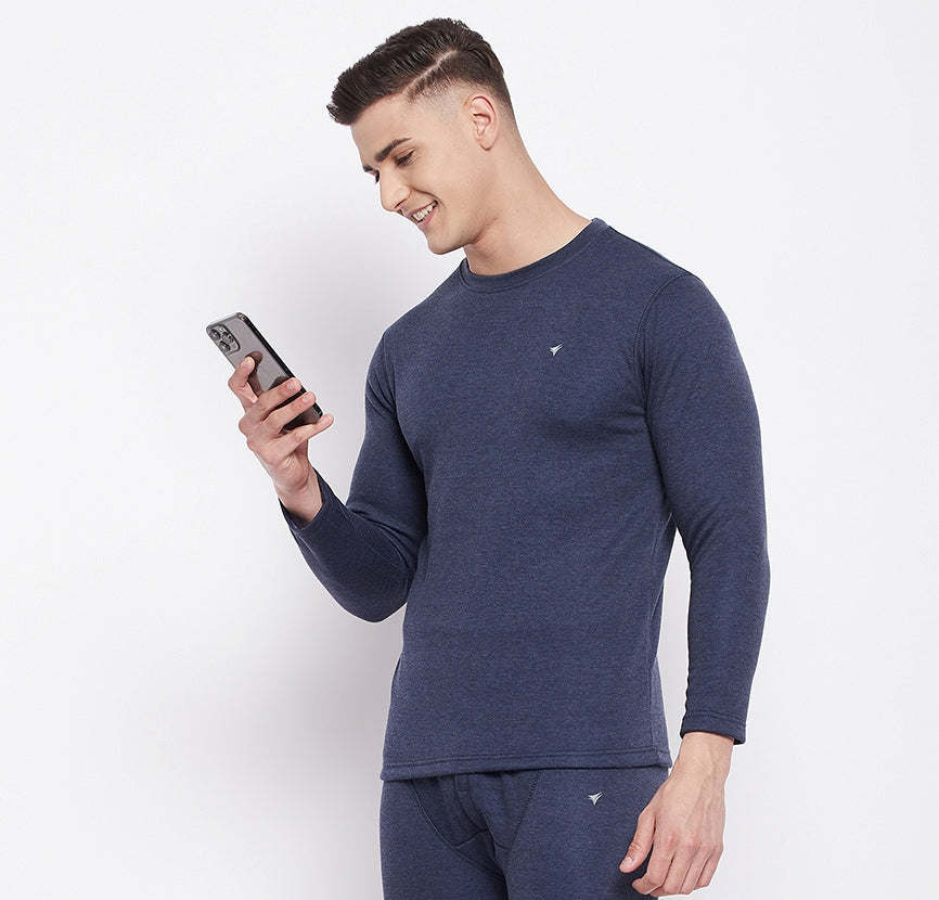 Neva Men Round Neck Full Sleeves Upper- Denim Milange (Glaccia)