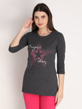 NEVA Women Round Neck Cotton Stylish T-Shirt- Anthra