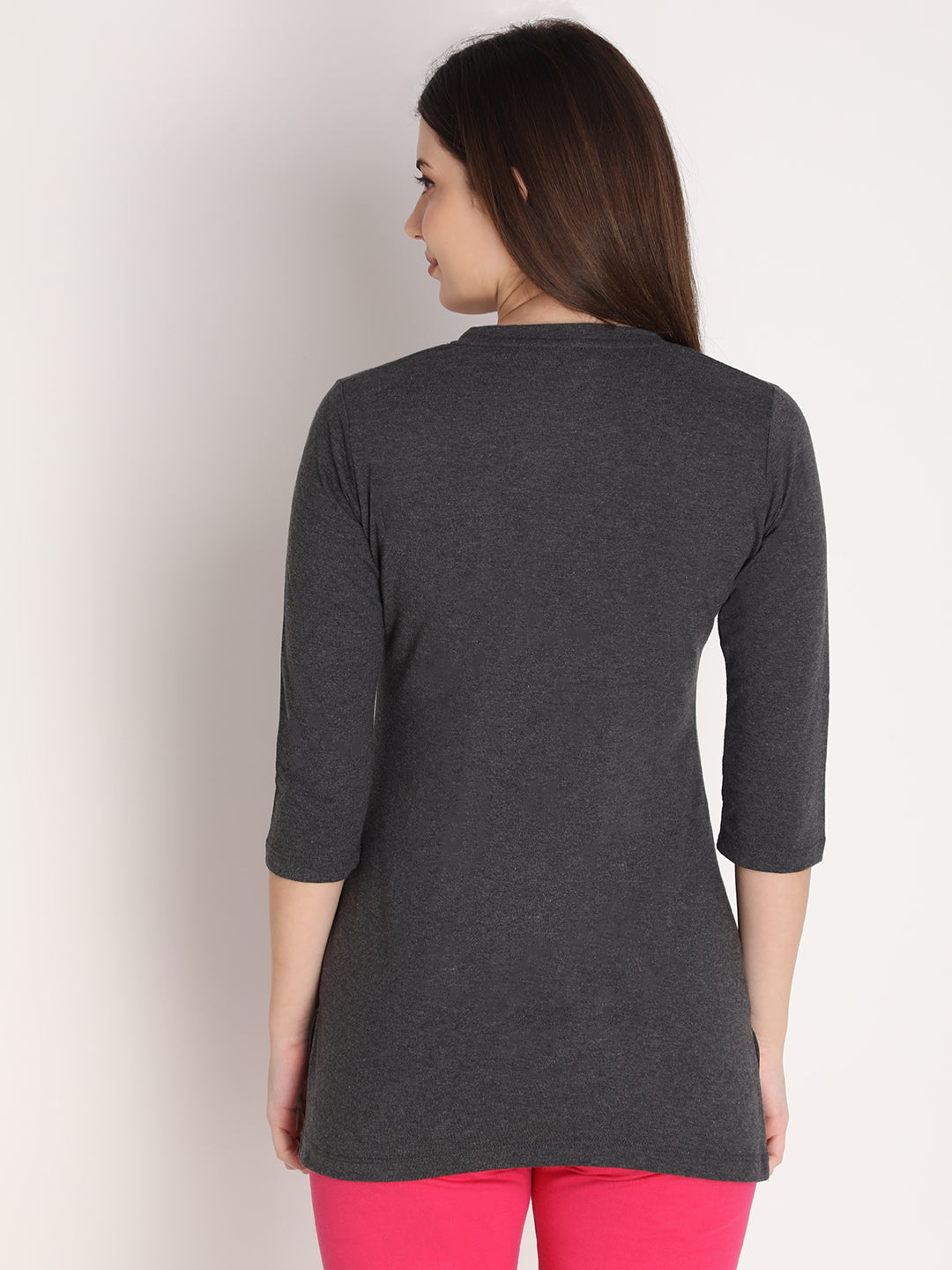 NEVA Women Round Neck Cotton Stylish T-Shirt- Anthra