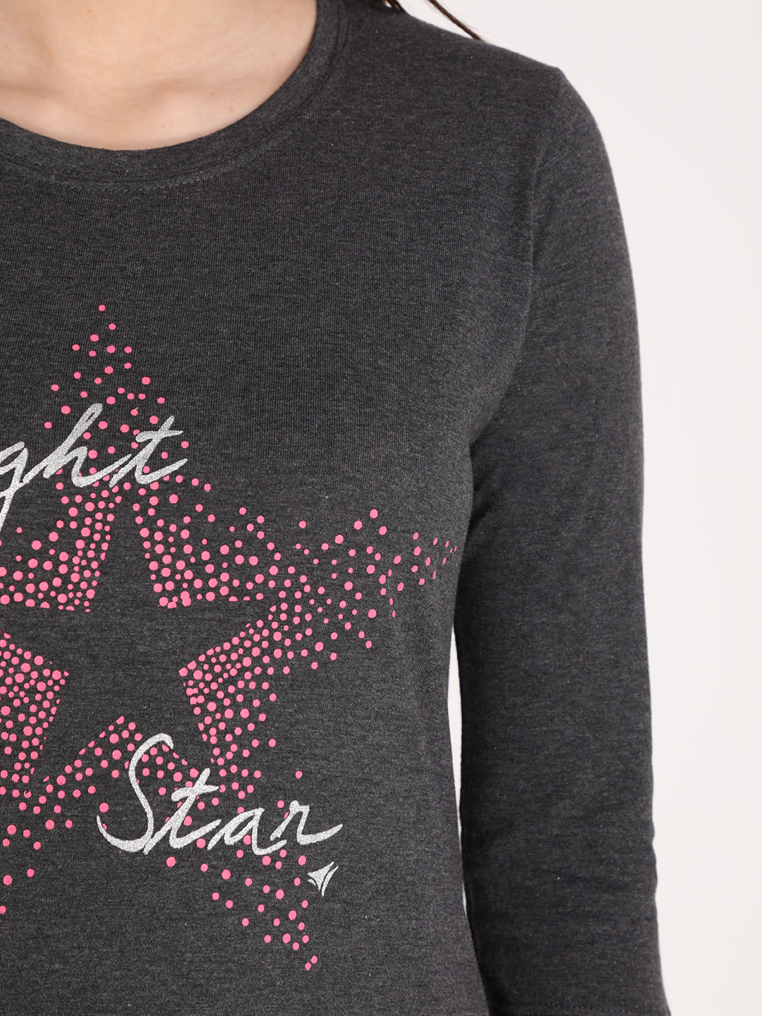 NEVA Women Round Neck Cotton Stylish T-Shirt- Anthra