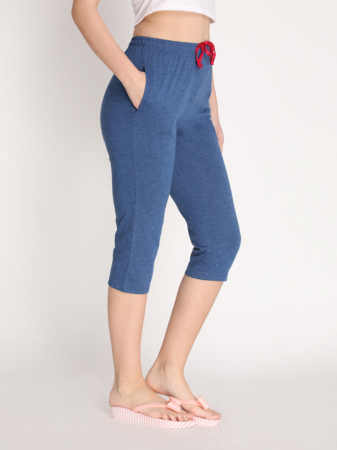 NEVA Women Cotton Capri Pants- Denim Milange