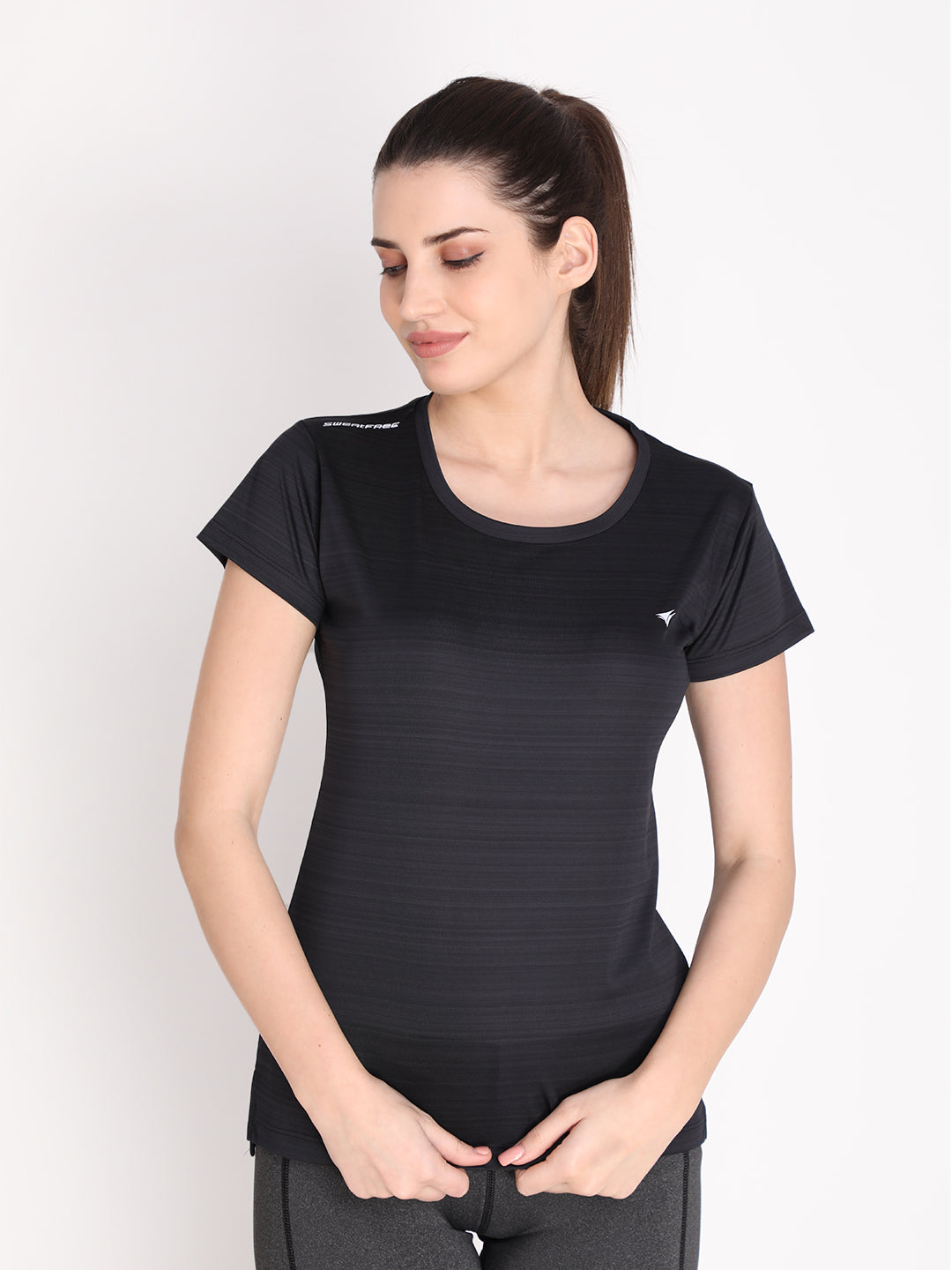 NEVA Women Round Neck Gym Sports T-Shirt- Black