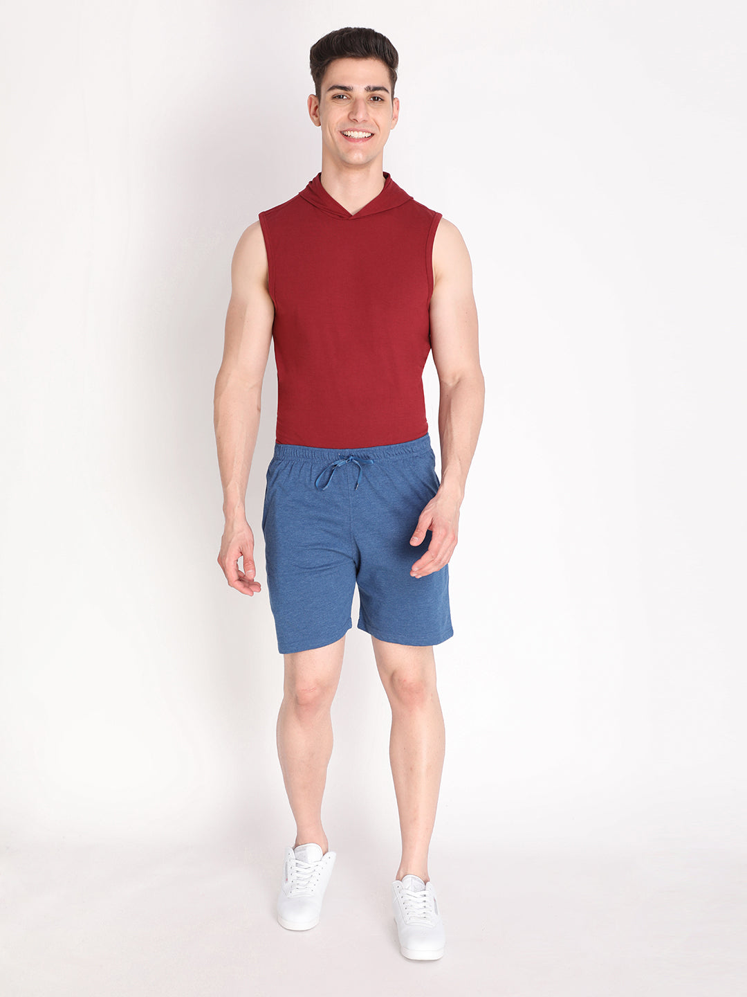 Neva Men's Solid Print Bermuda with side Pocket- Denim Milange