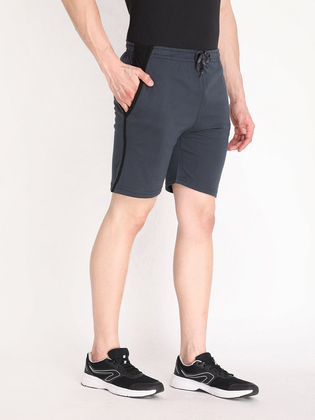 Neva Men's Solid Print Bermuda with side Pocket- Dark Grey