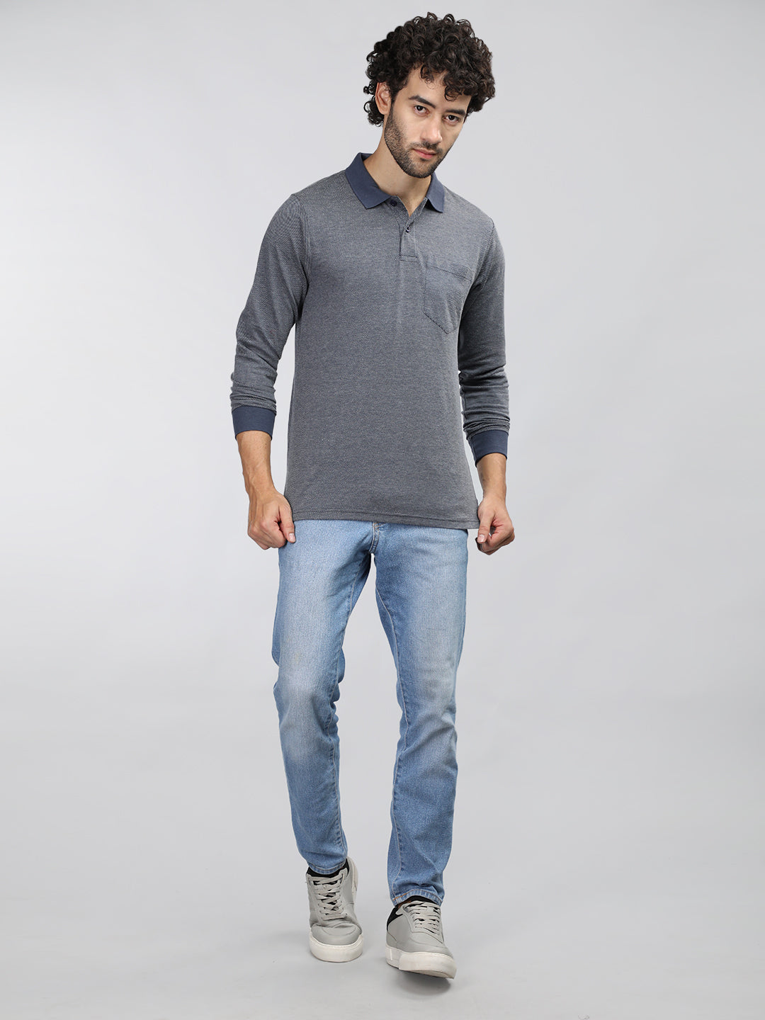 Neva Men Polo Neck Full Sleeves T-shirt Striped pattern