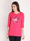 NEVA Women Round Neck Cotton Stylish T-Shirt- Hot Pink