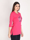 NEVA Women Round Neck Cotton Stylish T-Shirt- Hot Pink
