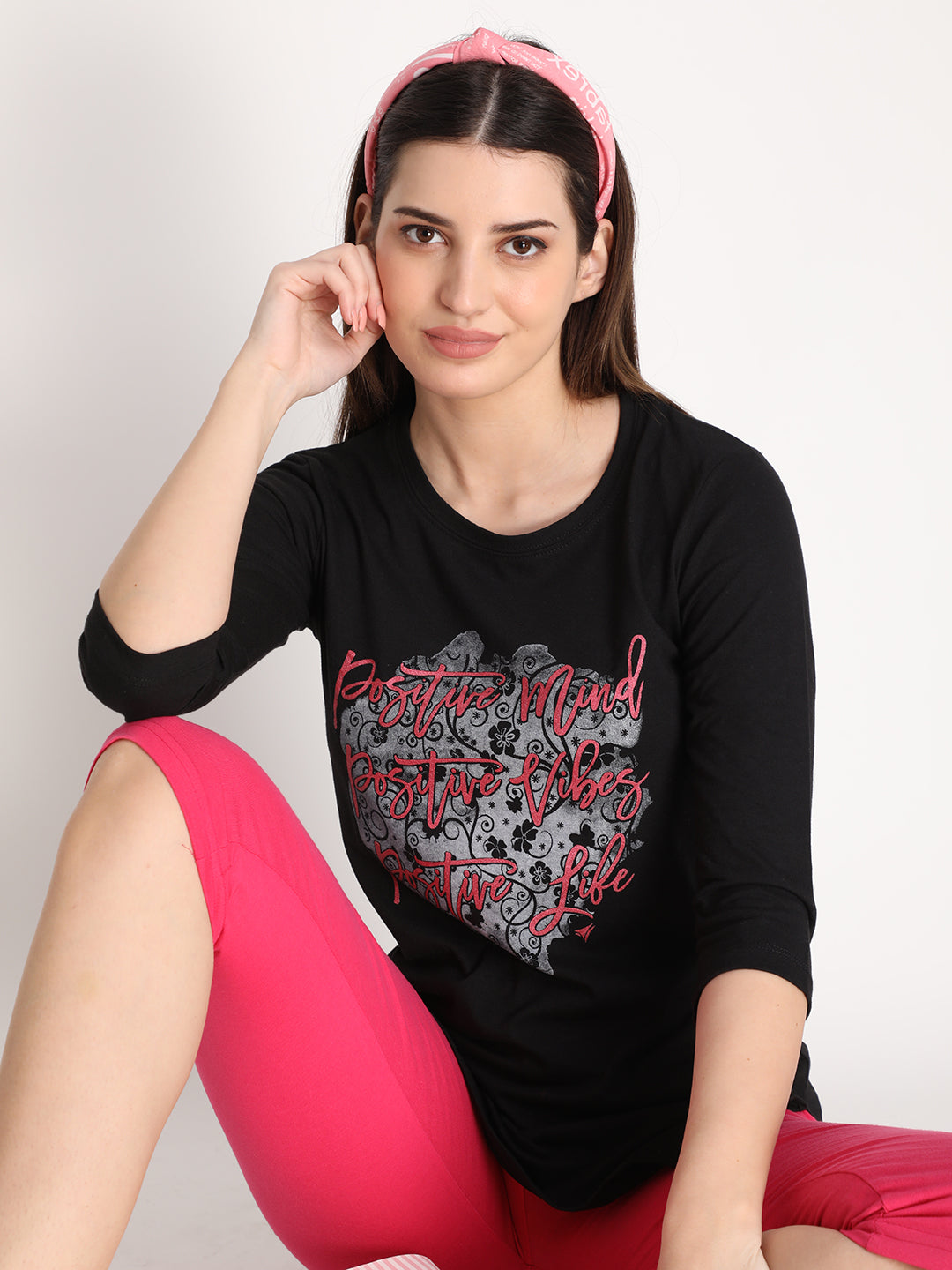 NEVA Women Round Neck Cotton Stylish T-Shirt- Black