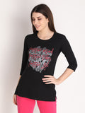 NEVA Women Round Neck Cotton Stylish T-Shirt- Black