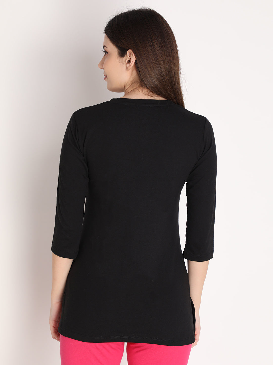 NEVA Women Round Neck Cotton Stylish T-Shirt- Black