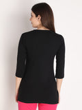 NEVA Women Round Neck Cotton Stylish T-Shirt- Black