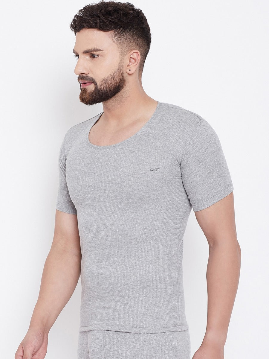 Men's Thermal Round Neck Half Sleeve -Milange Grey (Velveti)