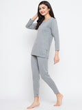 Neva Women Round Neck 3/4 Sleeve Thermal Upper & Bottom Set- Milange Grey (Glaccia)