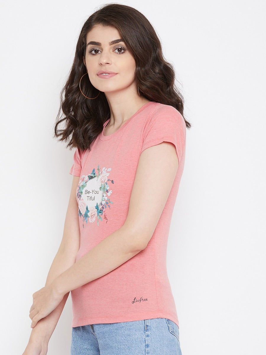 Neva Women's Round Neck Half Sleeve Printed Top-Light Onion Milange