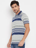 LIVFREE Men's Regular Fit Multicolored Stripes T-Shirt -Denim
