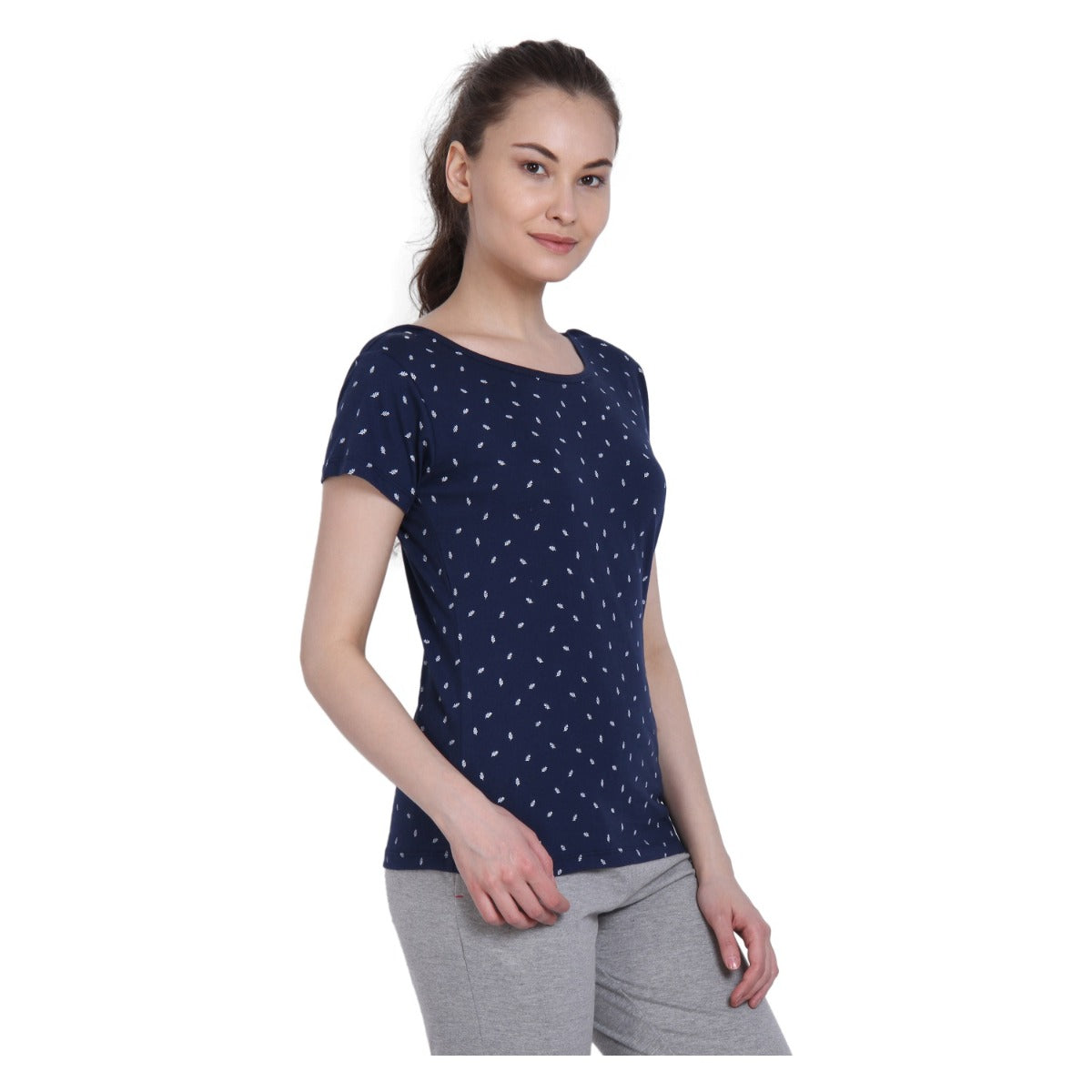 NEVA Round Neck Half Sleeve Front Printed T-shirt For Women-DENIM