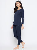 Neva Women Round Neck 3/4 Sleeve Thermal Upper & Bottom Set- Denim Milange (Glaccia)