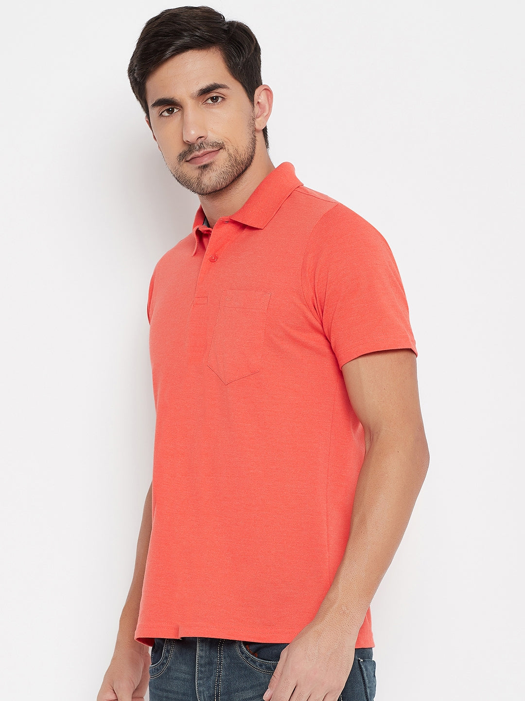 LIVFREE Polo Neck Men's T-Shirt in Solid Pattern Half Sleeve