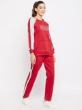 Livfree Round Neck Full Sleeve Typographic printed Women winter tracksuit- Red